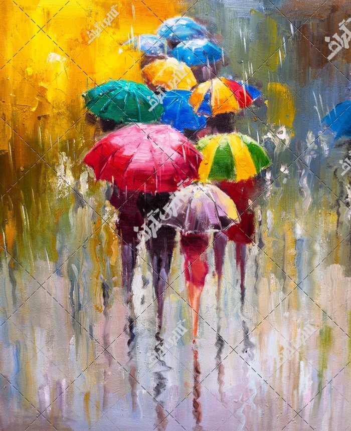 عکس نقاشی با چتر زیر باران