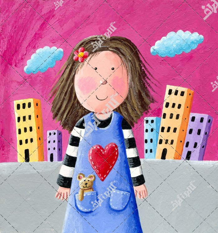 نقاشی دختربچه تنها در شهر