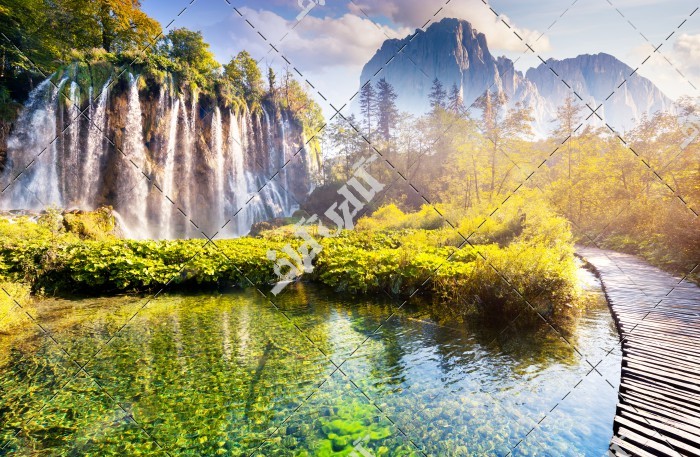 عکس منظره زیبا از آبشار و رود در جنگل
